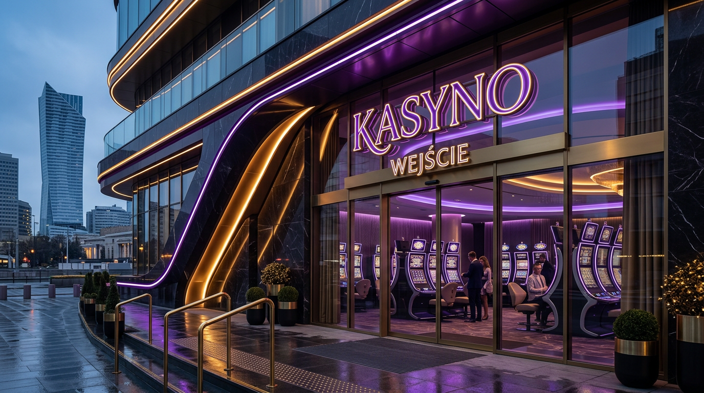 Spinline Kasyno interior with modern slot machines and neon bonus signs