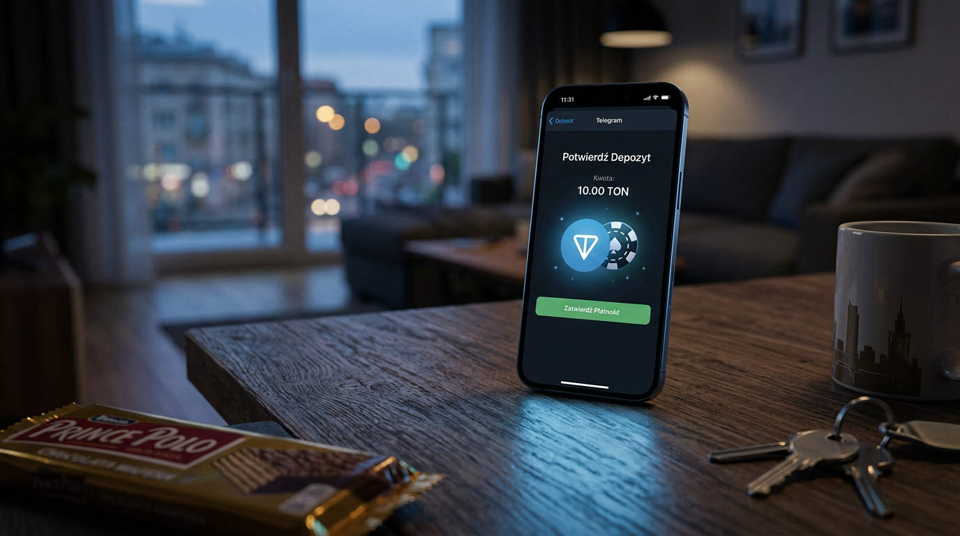 Futuristic JetTon casino logo and Telegram interface with TON cryptocurrency coins