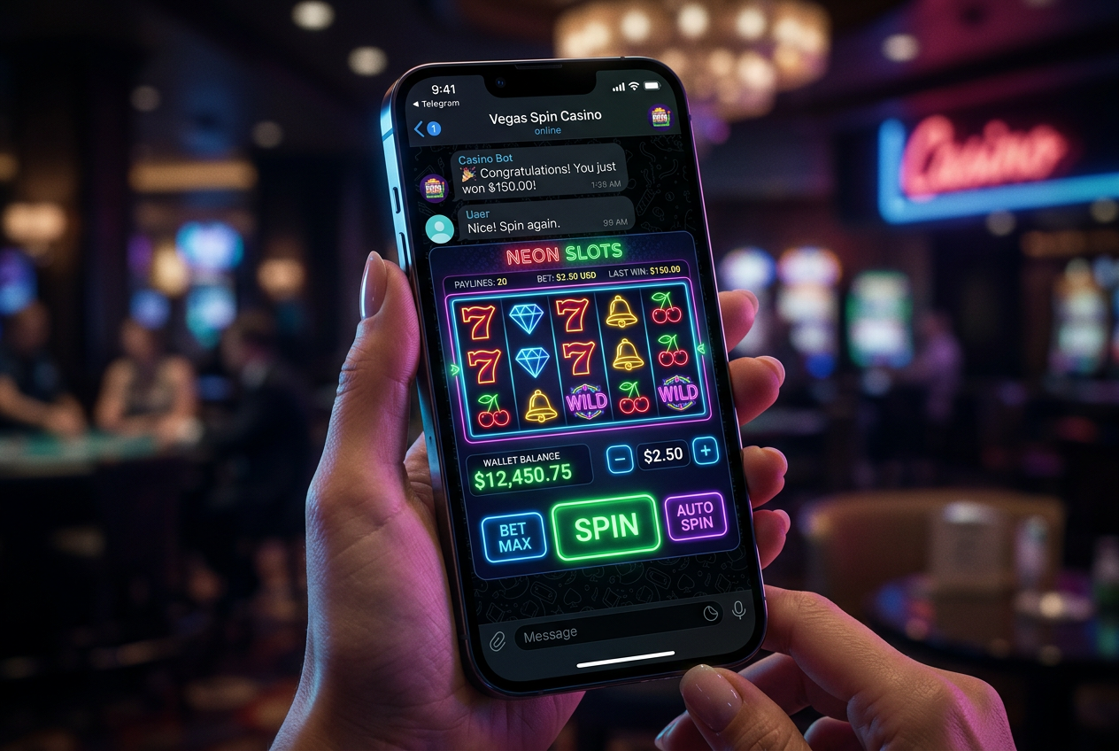 Modern interface of JetTon casino integrated with Telegram on a high-tech smartphone screen