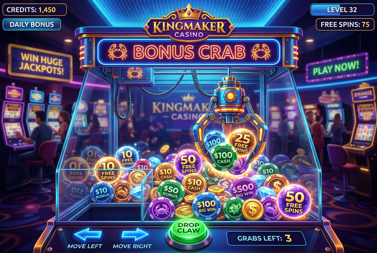 Cyfrowa gra Bonus Crab typu claw machine z nagrodami w postaci spinów i bonusów