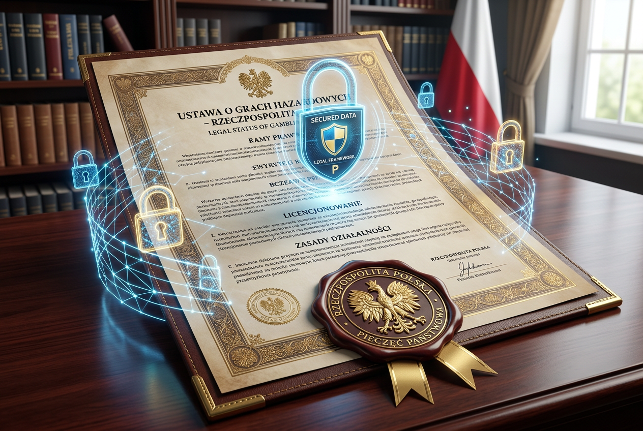 Symbolic representation of legal casino status and licensing in Poland 2026